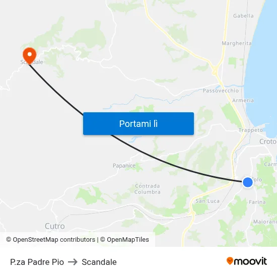 P.za Padre Pio to Scandale map
