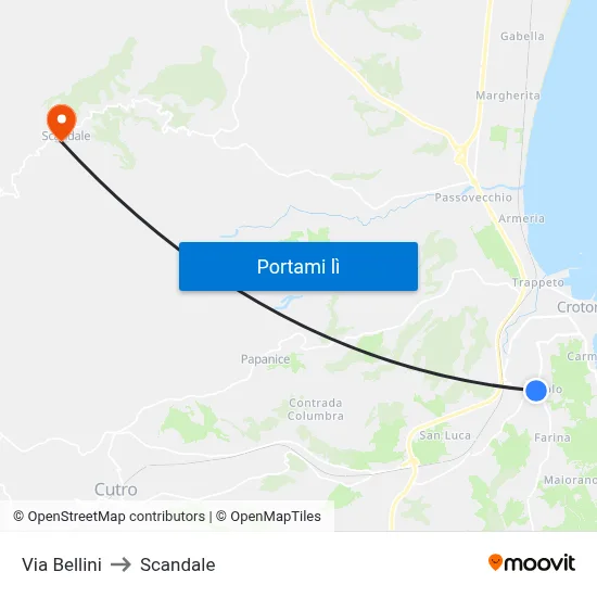 Via Bellini to Scandale map