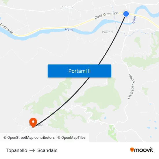 Topanello to Scandale map