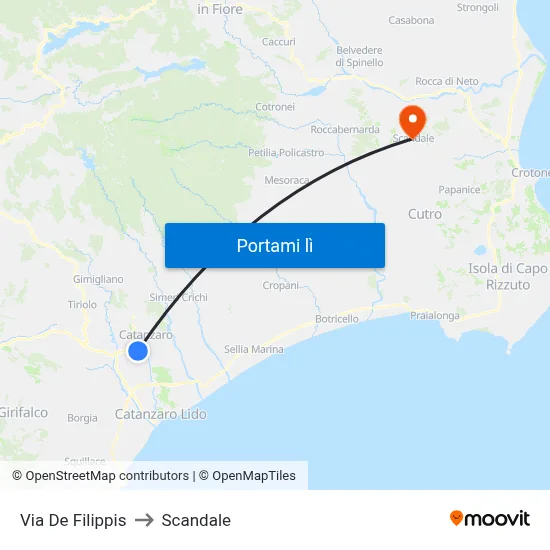 Via De Filippis to Scandale map