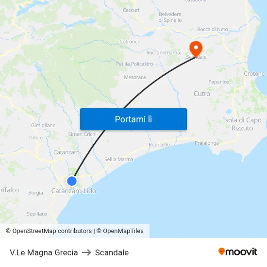 V.Le Magna Grecia to Scandale map