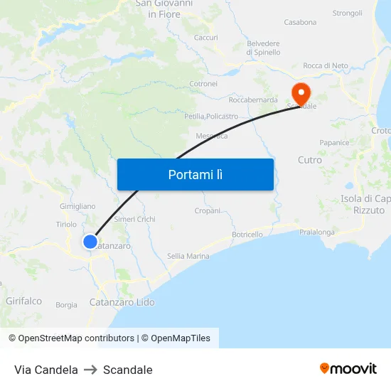 Via Candela to Scandale map