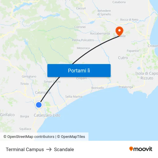 Terminal Campus to Scandale map