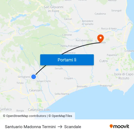 Santuario Madonna Termini to Scandale map