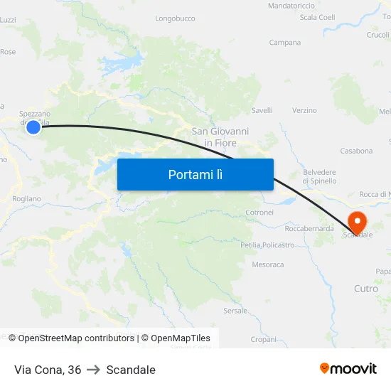 Via Cona, 36 to Scandale map