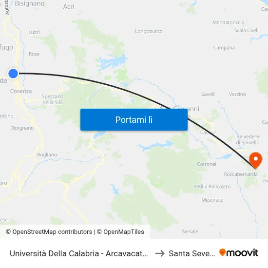 Università Della Calabria - Arcavacata - Rende to Santa Severina map