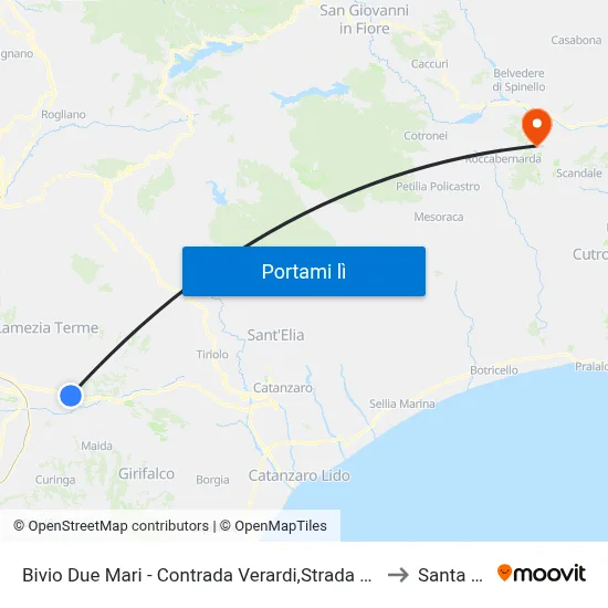 Bivio Due Mari - Contrada Verardi,Strada Provinciale 170/1 - Lamezia Terme to Santa Severina map