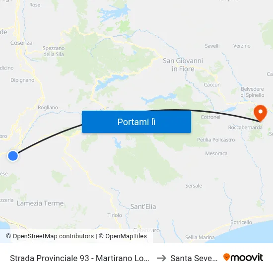 Strada Provinciale 93 - Martirano Lombardo to Santa Severina map