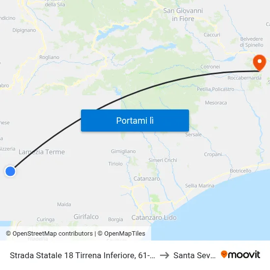 Strada Statale 18 Tirrena Inferiore, 61-67 - Gizzeria to Santa Severina map