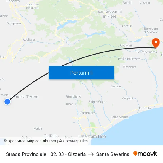 Strada Provinciale 102, 33 - Gizzeria to Santa Severina map