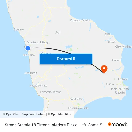 Strada Statale 18 Tirrena Inferiore-Piazzale Rione Croce - Paola to Santa Severina map