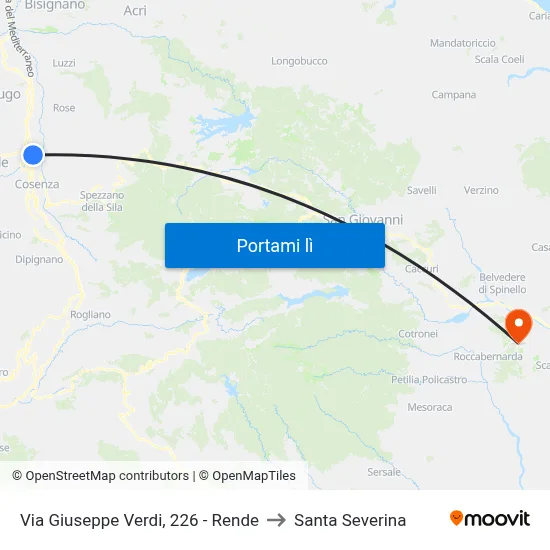 Via Giuseppe Verdi, 226 - Rende to Santa Severina map
