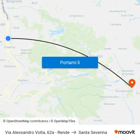 Via Alessandro Volta, 62a - Rende to Santa Severina map