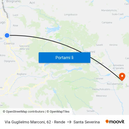 Via Guglielmo Marconi, 62 - Rende to Santa Severina map