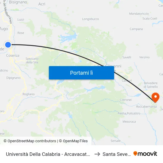 Università Della Calabria - Arcavacata - Rende to Santa Severina map