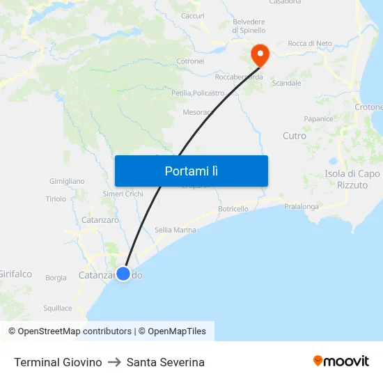 Terminal Giovino to Santa Severina map