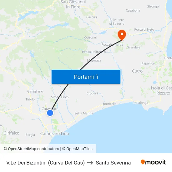 V.Le Dei Bizantini (Curva Del Gas) to Santa Severina map