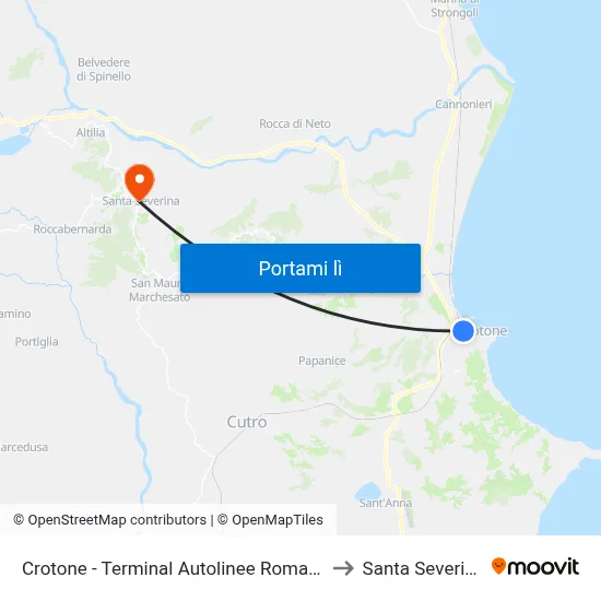 Crotone - Terminal Autolinee Romano to Santa Severina map