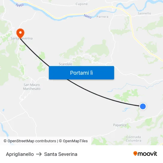 Apriglianello to Santa Severina map