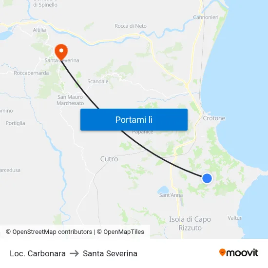 Loc. Carbonara to Santa Severina map
