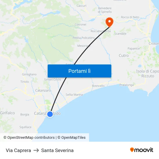 Via Caprera to Santa Severina map