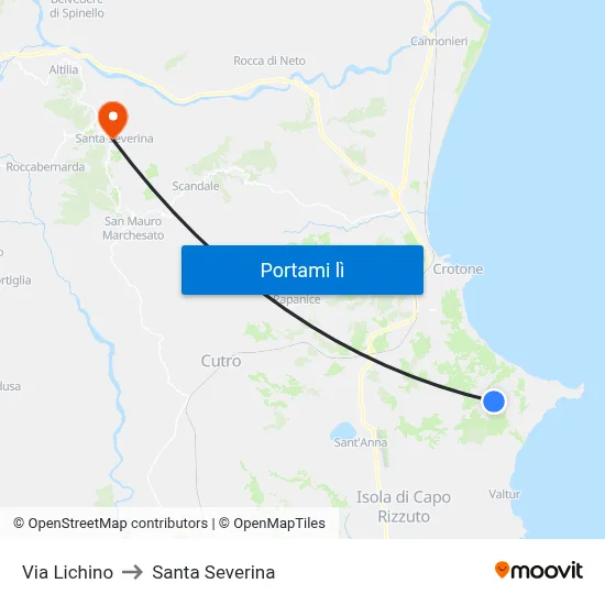 Via Lichino to Santa Severina map