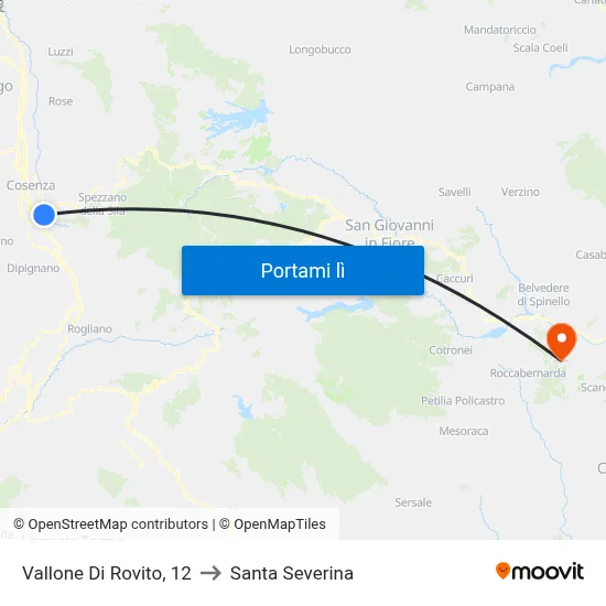 Vallone Di Rovito, 12 to Santa Severina map