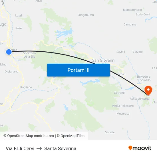 Via F.Lli Cervi to Santa Severina map