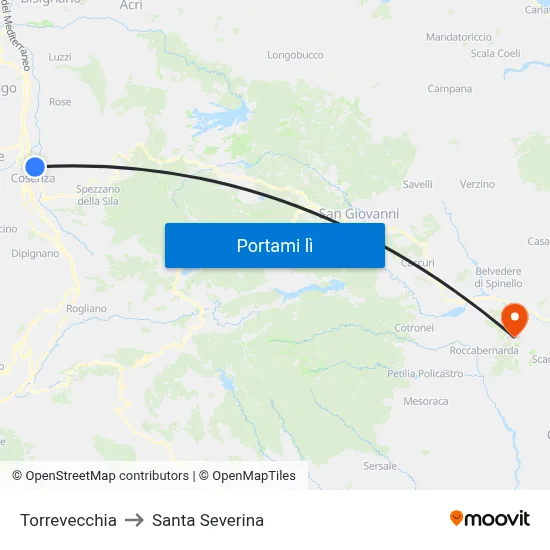 Torrevecchia to Santa Severina map