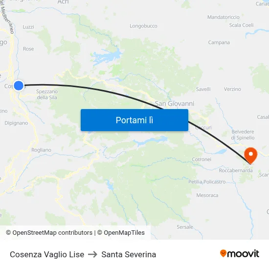 Cosenza Vaglio Lise to Santa Severina map