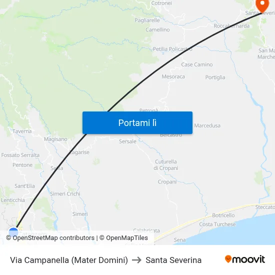 Via Campanella (Mater Domini) to Santa Severina map