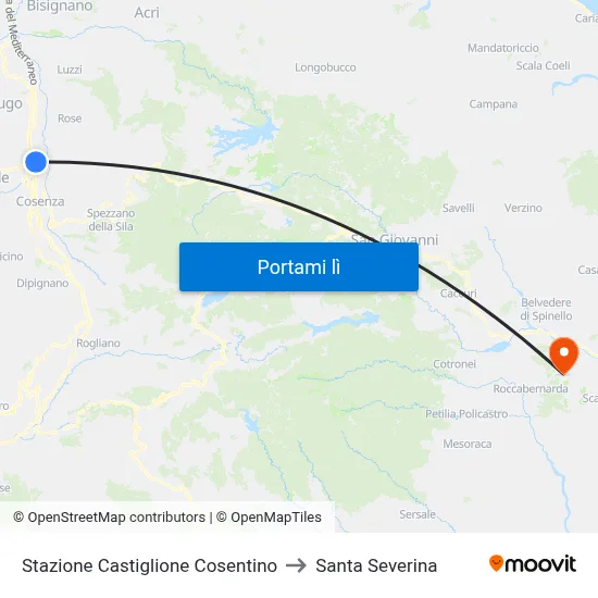 Stazione Castiglione Cosentino to Santa Severina map