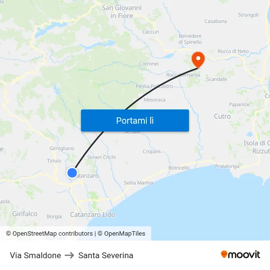 Via Smaldone to Santa Severina map