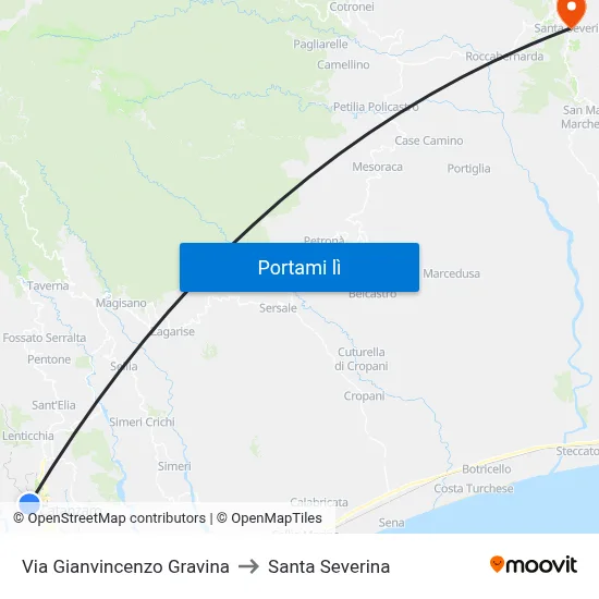 Via Gianvincenzo Gravina to Santa Severina map