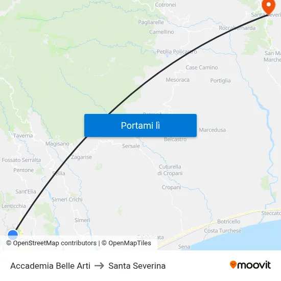 Accademia Belle Arti to Santa Severina map