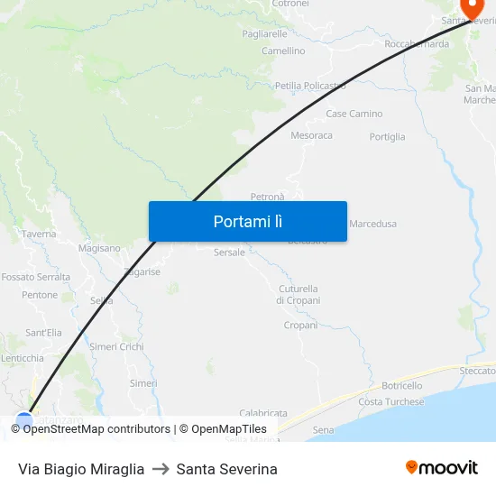 Via Biagio Miraglia to Santa Severina map