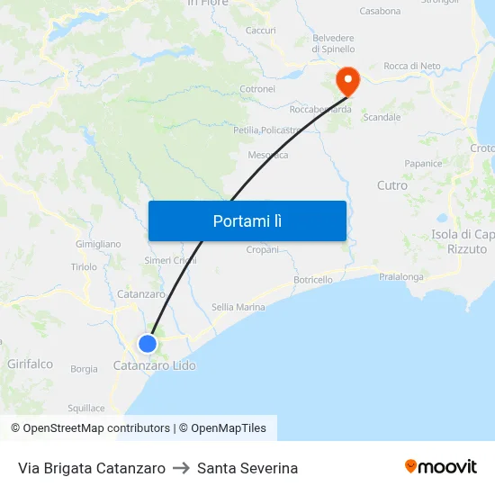 Via Brigata Catanzaro to Santa Severina map