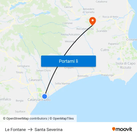 Le Fontane to Santa Severina map