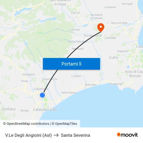 V.Le Degli Angioini (Asl) to Santa Severina map