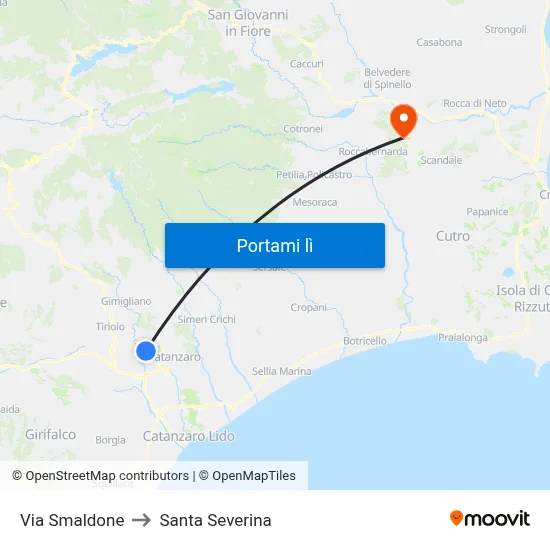 Via Smaldone to Santa Severina map