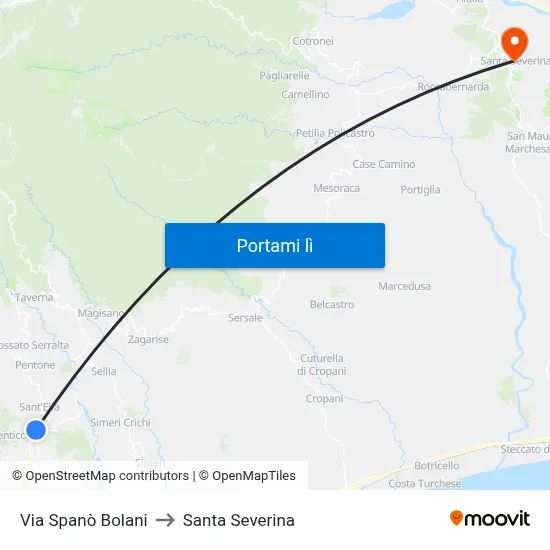 Via Spanò Bolani to Santa Severina map