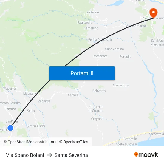Via Spanò Bolani to Santa Severina map