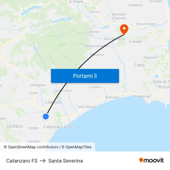 Catanzaro FS to Santa Severina map