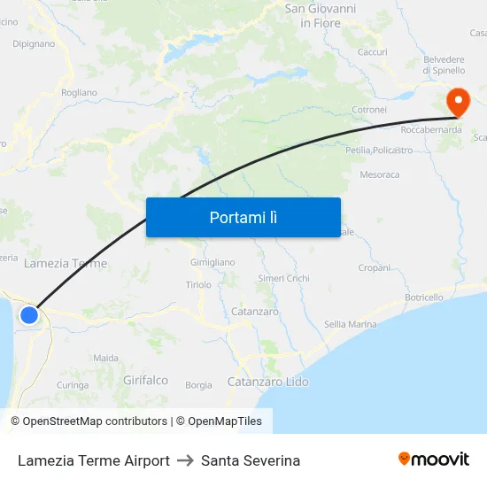 Lamezia Terme Airport to Santa Severina map