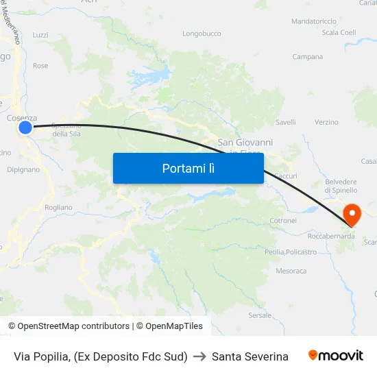 Via Popilia, (Ex Deposito Fdc Sud) to Santa Severina map