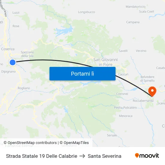 Strada Statale 19 Delle Calabrie to Santa Severina map