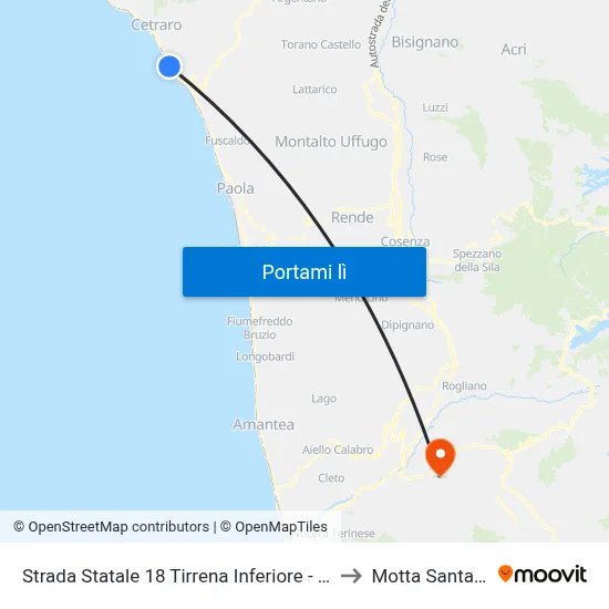 Strada Statale 18 Tirrena Inferiore - Acquappesa to Motta Santa Lucia map