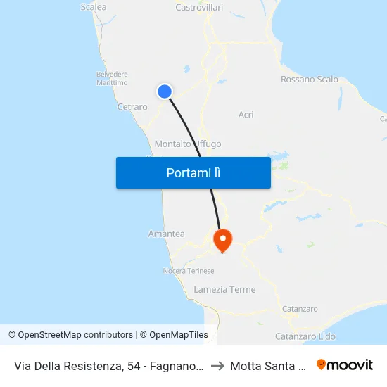 Via Della Resistenza, 54 - Fagnano Castello to Motta Santa Lucia map