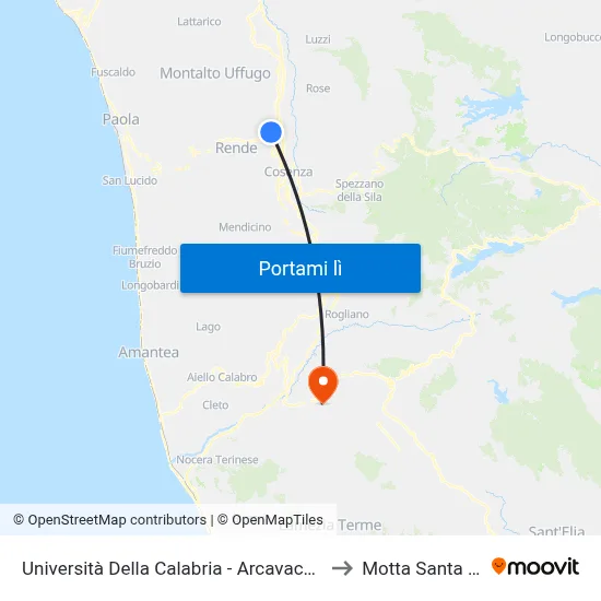 Università Della Calabria - Arcavacata - Rende to Motta Santa Lucia map