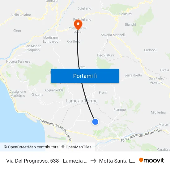 Via Del Progresso, 538 - Lamezia Terme to Motta Santa Lucia map